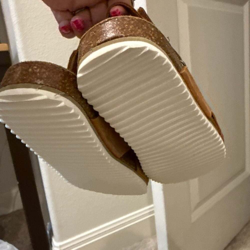ZARA Footwear Brown Suede Cross Strap Backstrap Platform Sandals Size 4 - Picture 3 of 6